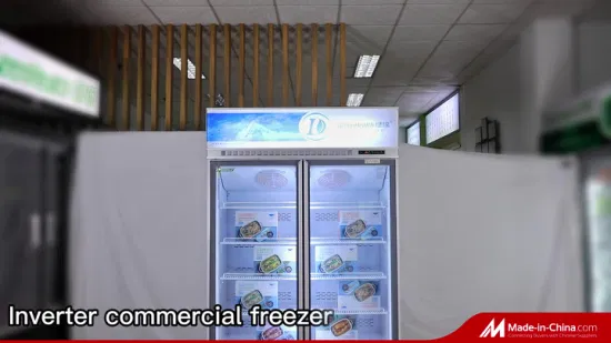卸売ダイナミック冷却二重透明ガラスドア冷蔵庫冷凍庫インバーターコンプレッサー付き